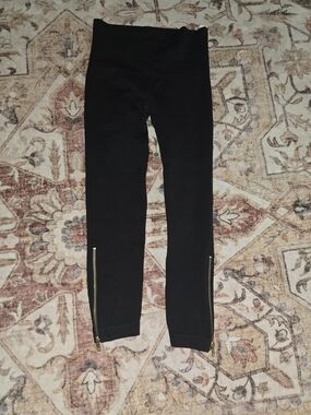 SPANX Black High-Waist Leggings with Gold Ankle Zippers